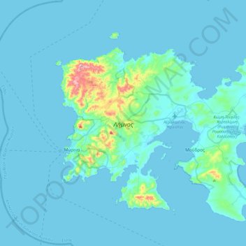 Mapa topográfico Λήμνος, altitude, relevo