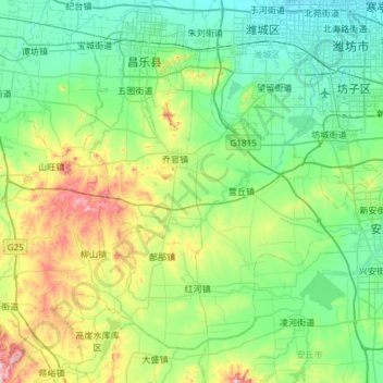 Mapa topográfico 昌乐县, altitude, relevo