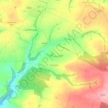 Mapa topográfico Huntshaw, altitude, relevo