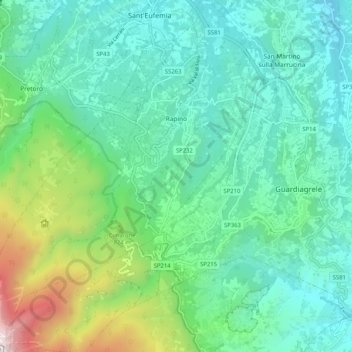 Mapa topográfico Rapino, altitude, relevo
