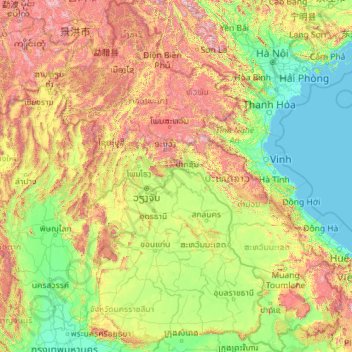 Mapa topográfico Laos, altitude, relevo