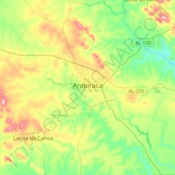 Mapa topográfico Arapiraca, altitude, relevo