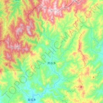 Mapa topográfico 岚谷乡, altitude, relevo