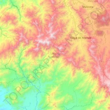 Mapa topográfico Talpa de Allende, altitude, relevo