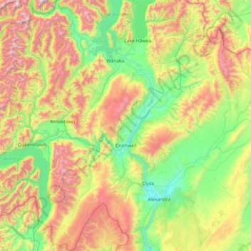 Mapa topográfico Cromwell Community, altitude, relevo