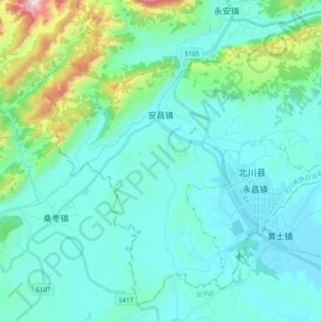 Mapa topográfico 安昌镇, altitude, relevo