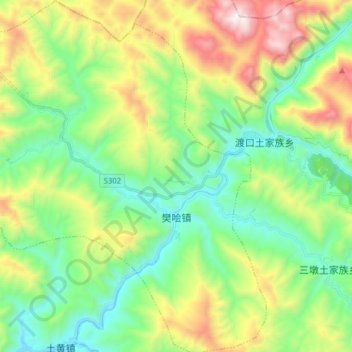 Mapa topográfico 樊哙, altitude, relevo