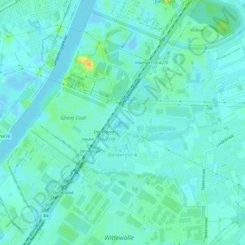 Mapa topográfico Desteldonk, altitude, relevo