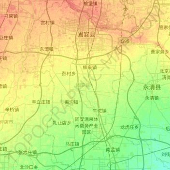 Mapa topográfico 固安县, altitude, relevo