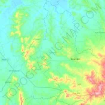 Mapa topográfico Ixcatepec, altitude, relevo