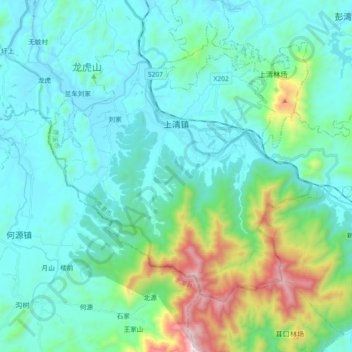 Mapa topográfico 上清镇, altitude, relevo