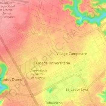 Mapa topográfico Cidade Universitária, altitude, relevo