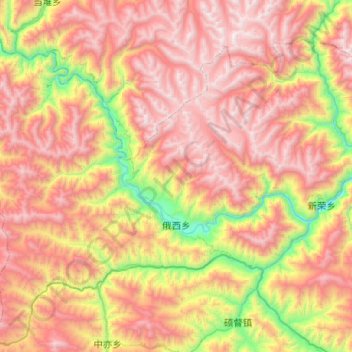 Mapa topográfico 俄西乡, altitude, relevo