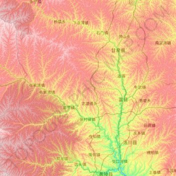 Mapa topográfico 富县, altitude, relevo