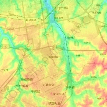 Mapa topográfico 朝阳镇, altitude, relevo