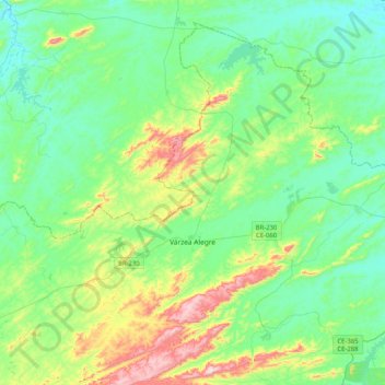 Mapa topográfico Várzea Alegre, altitude, relevo
