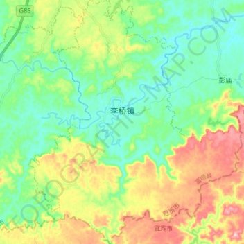 Mapa topográfico 李桥镇, altitude, relevo