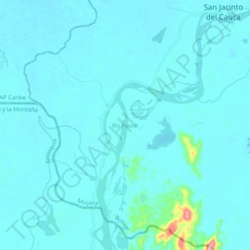 Mapa topográfico Rio Cauca, altitude, relevo