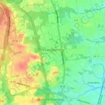 Mapa topográfico Ocean Township, altitude, relevo