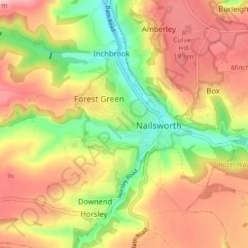 Mapa topográfico Nailsworth, altitude, relevo