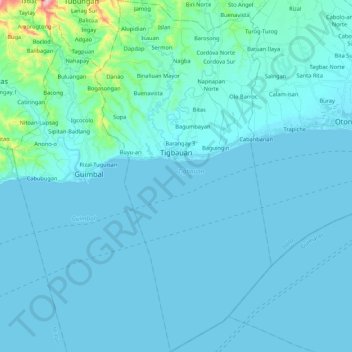 Mapa topográfico Tigbauan, altitude, relevo