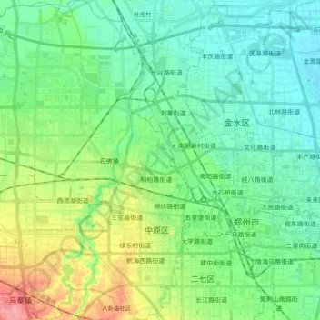 Mapa topográfico District de Zhongyuan, altitude, relevo