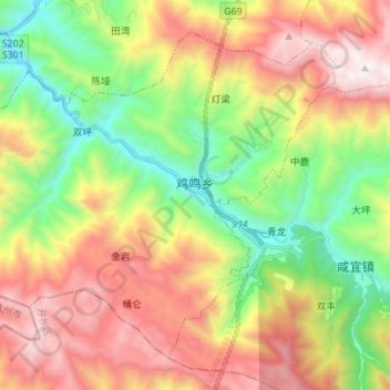 Mapa topográfico 鸡鸣乡, altitude, relevo
