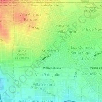 Mapa topográfico Cerro Norte, altitude, relevo