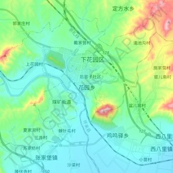 Mapa topográfico 花园乡, altitude, relevo