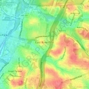 Mapa topográfico East Riverdale, altitude, relevo