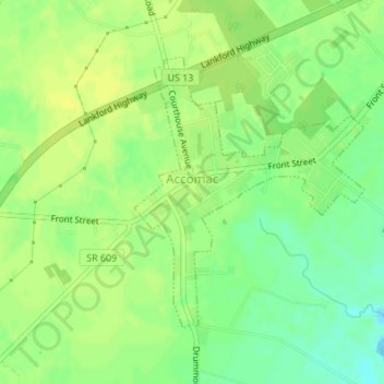 Mapa topográfico Accomac, altitude, relevo