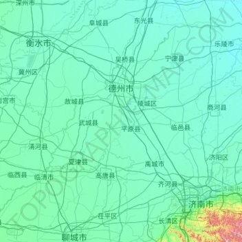 Mapa topográfico Dezhou City, altitude, relevo