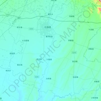 Mapa topográfico 社旗县, altitude, relevo