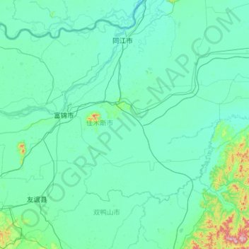 Mapa topográfico 富锦市, altitude, relevo