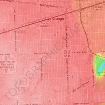 Mapa topográfico La Grange, altitude, relevo