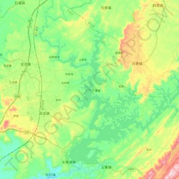 Mapa topográfico 长寿湖, altitude, relevo