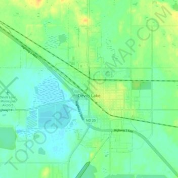 Mapa topográfico Devils Lake, altitude, relevo