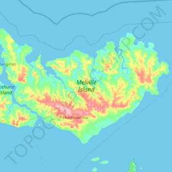 Mapa topográfico Isla Melville, altitude, relevo
