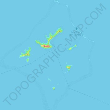 Mapa topográfico Îles Gambier, altitude, relevo