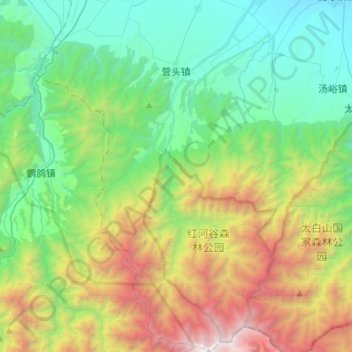 Mapa topográfico 营头镇, altitude, relevo