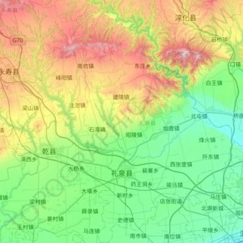 Mapa topográfico 礼泉县, altitude, relevo