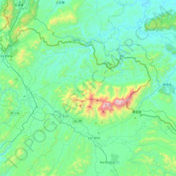 Mapa topográfico Cao Lộc, altitude, relevo