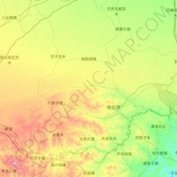 Mapa topográfico 库伦旗, altitude, relevo
