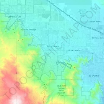 Mapa topográfico Palm Desert, altitude, relevo