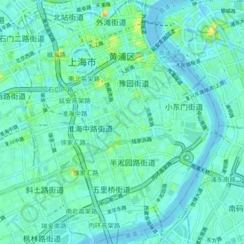 Mapa topográfico 黄浦区, altitude, relevo