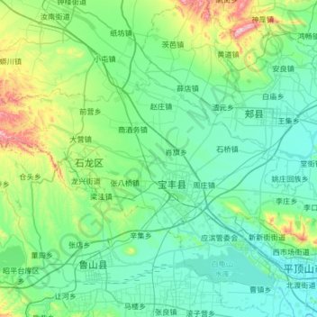 Mapa topográfico 宝丰县, altitude, relevo