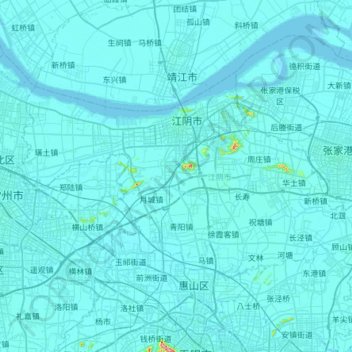 Mapa topográfico Jiangyin City, altitude, relevo