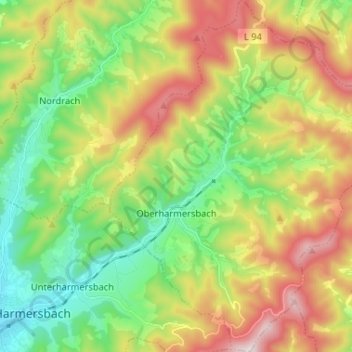 Mapa topográfico Oberharmersbach, altitude, relevo