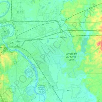 Mapa topográfico Bossier City, altitude, relevo