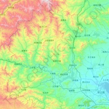 Mapa topográfico 平山县, altitude, relevo